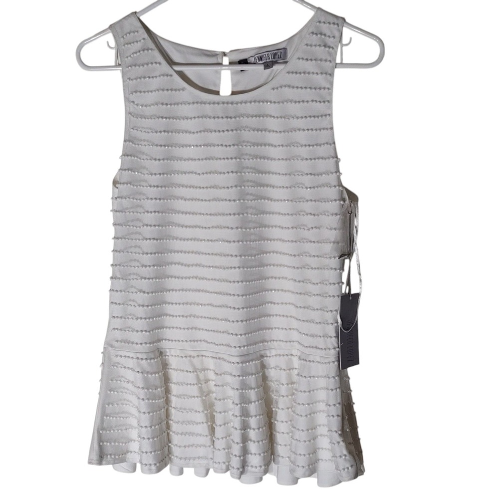 NWT Jennifer Lopez Beaded Top 100 Bright White Flounce Sleeveless Womens Large